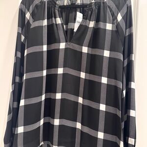 New Ann Taylor Factory Black and White Relaxed Long Sleeve Blouse